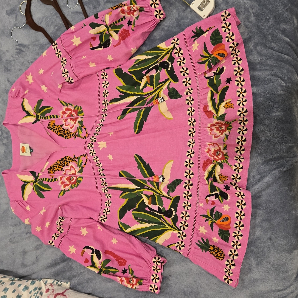 FARM Rio Pink Mini Dress with Tropical Embroidery